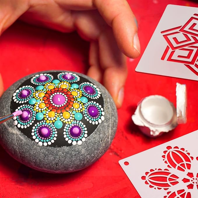 66 Pcs Small Stencils for Crafts Reusable 3 Inch Stencils for Painting on Wood DIY Craft Paint Template for Wall Home Decor Card Rock Canvas Drawing Holiday Ornament(Mandala)
