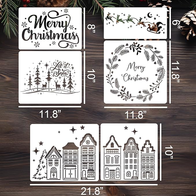 Christmas Stencils for Crafts Reusable Christmas Window Stencil Xmas Village House Holiday Stencils for Painting on Wood Door Mats Fabrics Decor