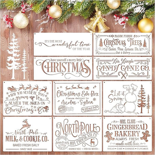 Christmas Stencils for Painting on Wood Signs, Reusable Essential Holiday Christmas Stencils for Door Mats Canvas Crafts Doormat Door Hanger (old10)
