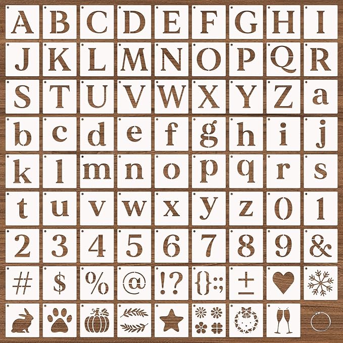 80 Pcs 3 x 3 Inch Alphabet Letter Stencils, Reusable Plastic Letter Number Symbol Drawing Template Kit for Painting on Wood, Wall, Fabric, Rock, Signage, Door Porch