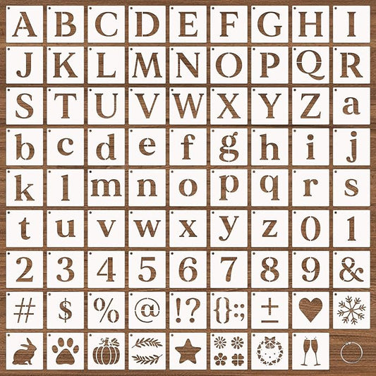 80 Pcs 3 x 3 Inch Alphabet Letter Stencils, Reusable Plastic Letter Number Symbol Drawing Template Kit for Painting on Wood, Wall, Fabric, Rock, Signage, Door Porch