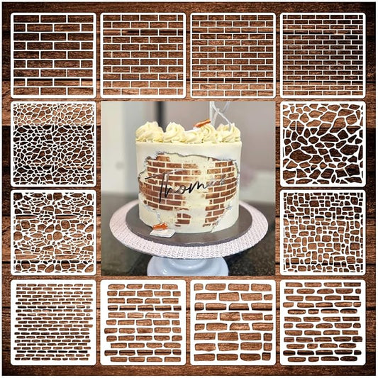 12 Pieces Brick Stencil Template, 6" x 6" Brick Wall Stencil Reusable Crafts Stencils for DIY Crafts Cookie Cake Journaling Scrapbooking Card Making Airbrushing Painting or Mixed Media (12-Brick)