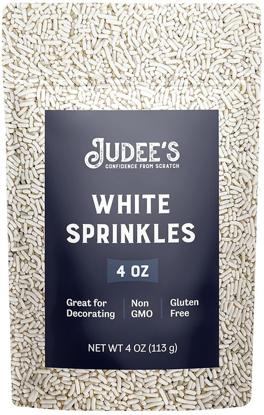 Judee's Gluten Free White Sprinkles - Edible White Cookie Decorations for Cookies & Cupcakes - Cake & Ice Cream Toppings with Peanut & Tree Nut Free Sprinkles - 4 oz, Pack of 1