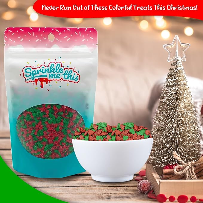 Red and Green Tree Sprinkles - 4 oz Resealable Stand Up Candy Bag - Christmastime Themed Sprinkles Featuring Christmas Trees - Bulk Sprinkles for Baking or Dessert Topping