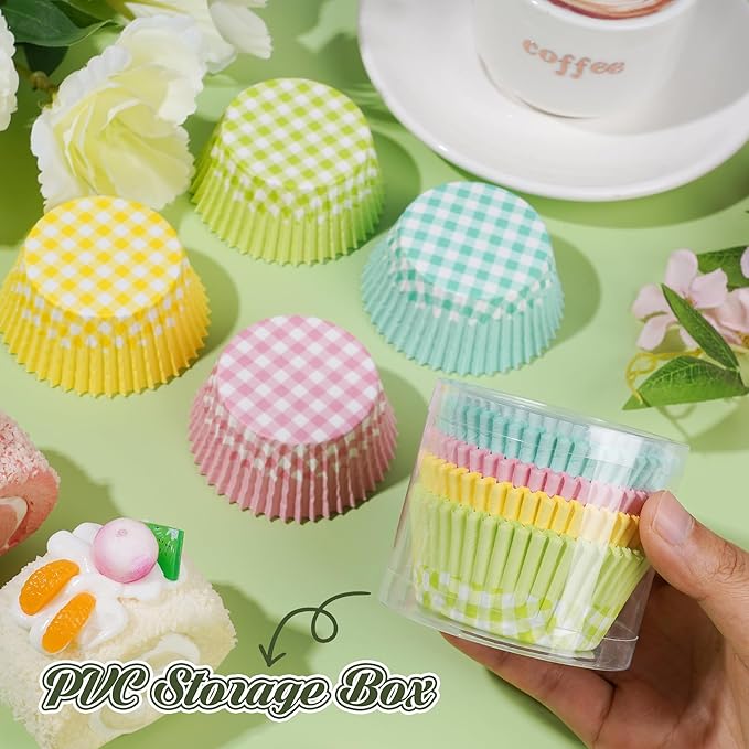 Plaid Cupcake Liners 100PCS Christmas Muffin Liners Standard Size Checkered Baking Cups Cupcake Wrappers for Thanksgiving Spring Summer Easter Baby Shower Birthday Party Cake Decorations