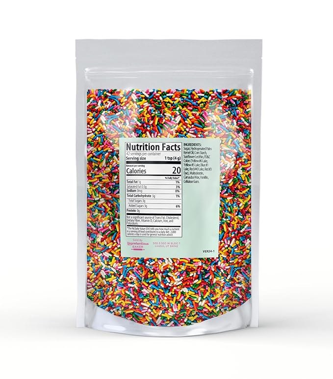 Unpretentious Baker Rainbow Baking Sprinkles Colorful Jimmies, Gluten-Free, Resealable Bag (6 Ounce)