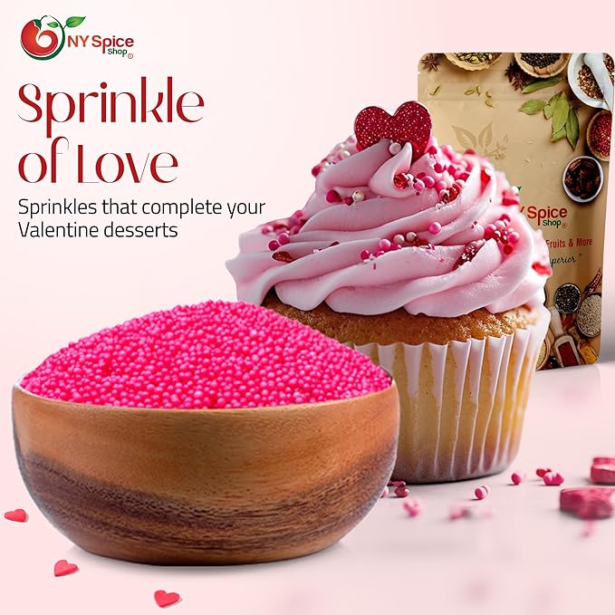 NY Spice Shop Pink Nonpareils Sprinkles - 1 Pound Colorful Sprinkles for Decoration - Non Pareil Sprinkle Treats - Pink Nonpareils Sprinkle for Ice Cream & Cake Decoration