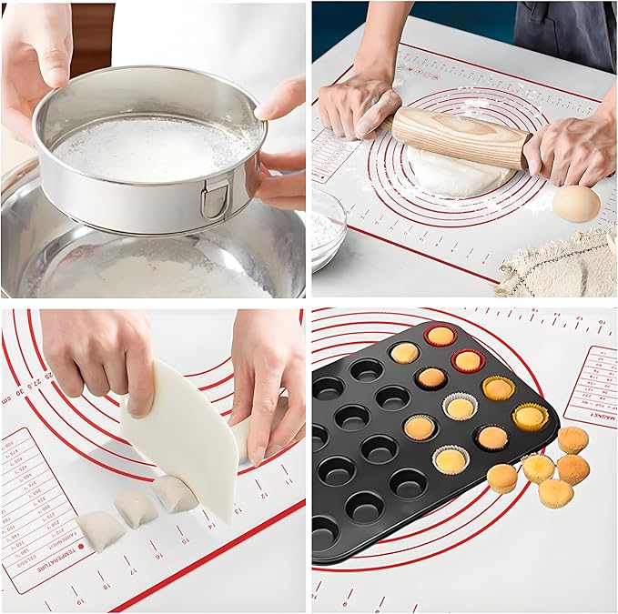 Flour Sifter 6 inch Flour Sieve, 60 Mesh Sieve, Stainless Steel Flour Sifter for Baking Straining Powdering with Dough Scraper,Measuring Spoon Set, Sieve Fine Mesh, Best Baking Lovers' Gift