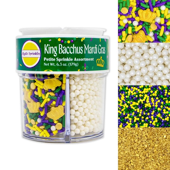 Mystic Sprinkles 4 Cell Sprinkle Assortments (King Bacchus Mardi Gras, Petite)