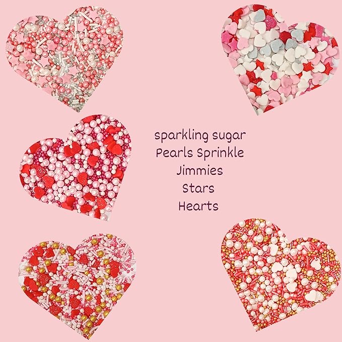 Confect Pink, Red & White Pearls Sprinkles | Mix Hearts Sprinkles | Anniversary Sprinkles for Baking & Cake Decorative | Cookie sprinkles | Edible sprinkles Mix Pack of 5 - Vegan, Gluten-Free, Nut-Free, Soy-Free, Dairy-Free, Palm Oil-Free -5 Oz