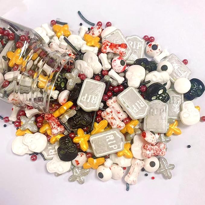 PhilaeEC Halloween Sprinkle Edible Candy Eyeballs Dog Bones Tombstone Skull Cross Mix Sprinkle for Cake Decoration Candy Baking Cookie Cupcake Toppers Decoration Halloween Christmas Supplies