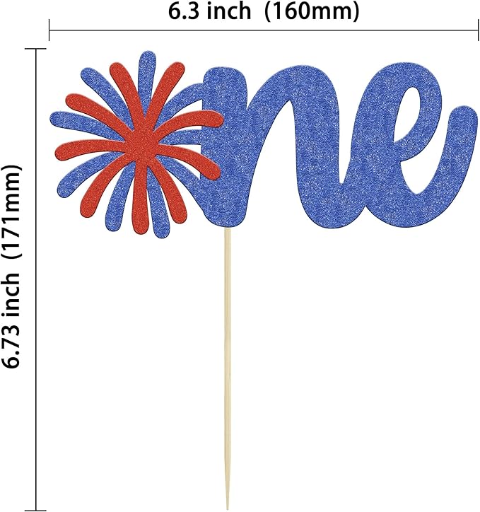 1Pc Happy Independence Day One Cake Topper Glitter Firework Happy 4th of July First Birthday Cake Decorations for Independence Day Theme Party Cake Decorations Supplies