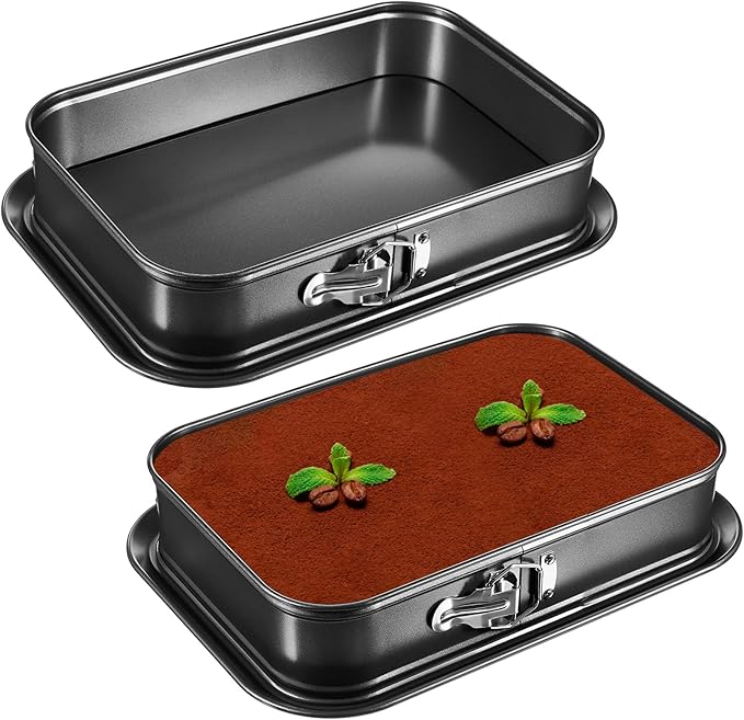 Uiifan 2 Pcs Non Stick Springform Pans Cheesecake Pans Rectangle Springform Pan Square Cake Pan with Removable Bottom for Kitchen Baking Roasting Muffin Bread Cake Brownies Bakeware 14 x 9.5 x 3.1 in