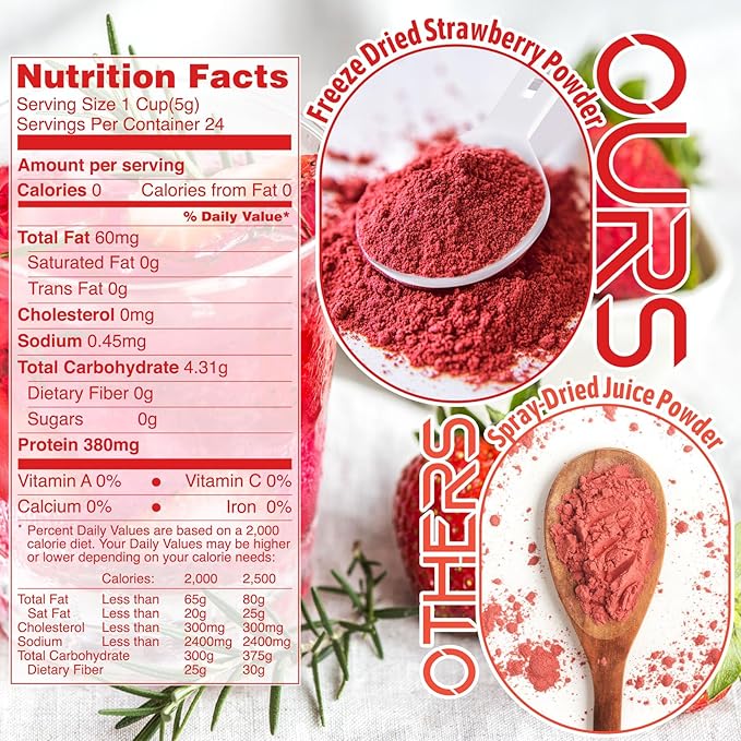 Freeze Dried Strawberry Powder - Kiigfood 4.3 oz/120g Natural Strawberry Powder Fruit Powder, Strawberries Source for Smoothie, Drinks, Christmas Baking, Cakes Decoration - Vegan, Non-GMO, Gluten-Free