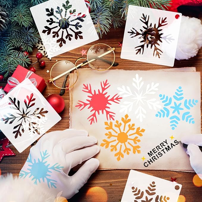 HOWAF 30-Piece Snowflake Christmas Stencils - 3x3 Inches Reusable Craft Stencils for Painting on Wood, Wall, Door, Fabric & More
