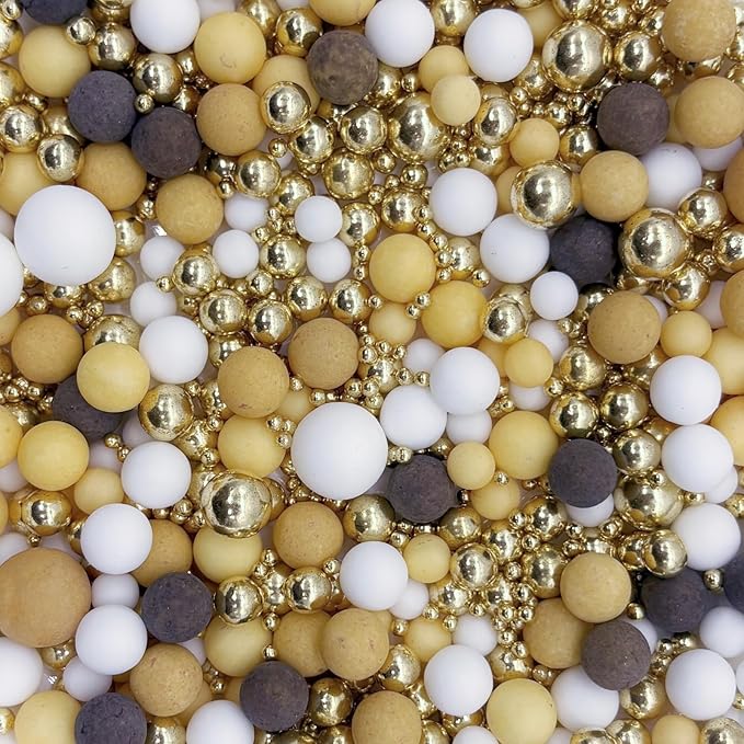 Dynastang Mixed Size Brown & Gold & White Pearls Sprinkles Edible Pearls Cake Decorating Pearls Cake Decorations Cupcake Toppers Cookie Decorating Perfect for Cakes, Cupcakes, Desserts Toppings 3OZ