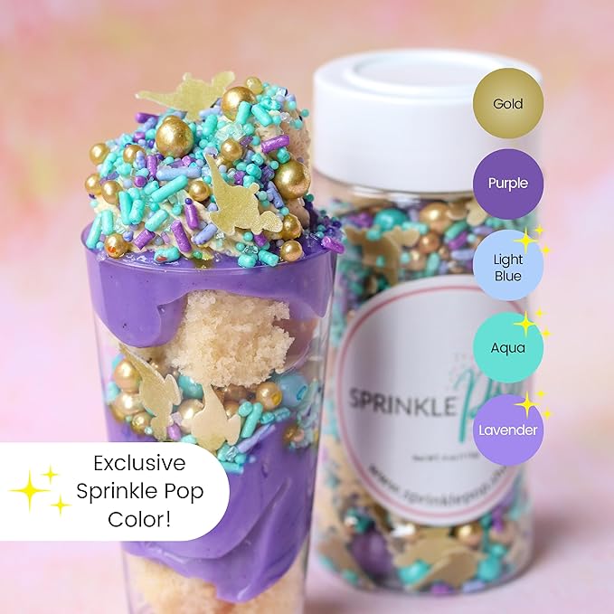 Sprinkle Pop Arabian Princess Sprinkles Mix| Aqua Lavender Purple Sprinkles with ~20 Genie Bottle Toppers and Gold Dragees| Girl Birthday Decorating Sprinkles Made in USA for Cake Cookie Cupcakes, 4oz
