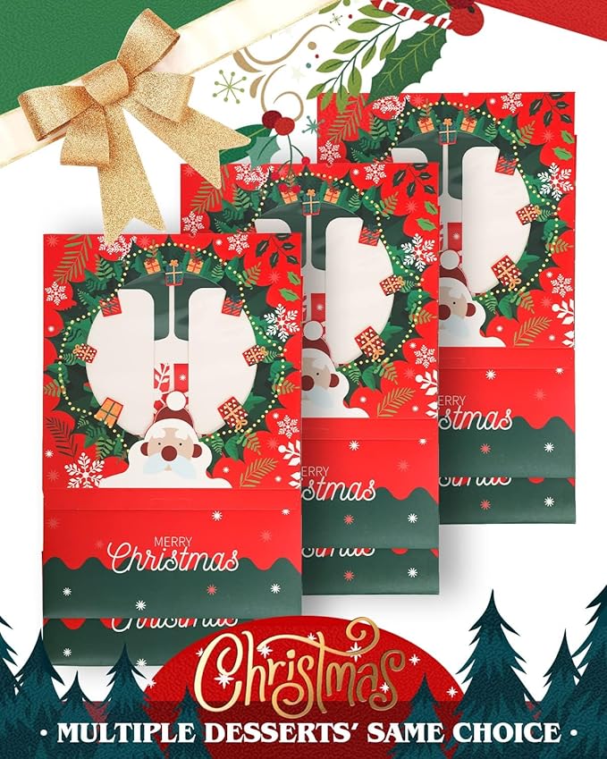qiqee Christmas 10x10x5 Cake Box, 18 Sets Christmas Cake Box with Window ＆ 18 Sets 10" Santa Cake Round Boards, 10inch Cake Containers