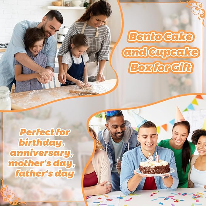 QTLCOHD 10 Packs 2+1 Cupcake Box with Window, 1 Small Cake and 2 Cupcakes Bento Cake Box with Insert and Stickers for Family Birthday Party Mother's day