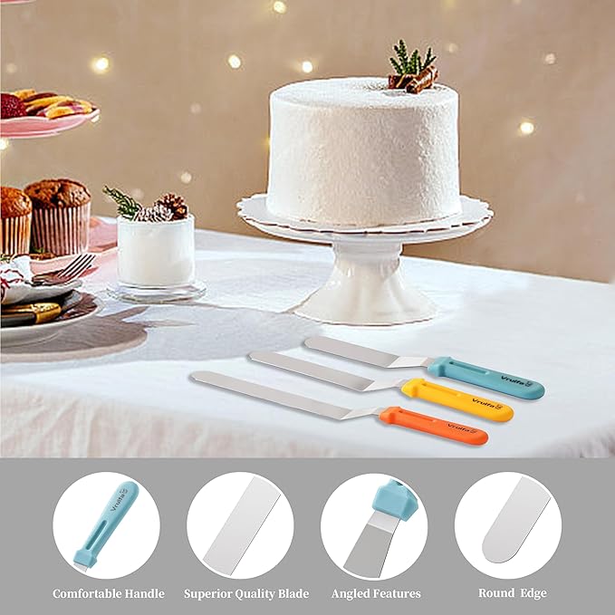 3PCS Offset Spatulas, Icing Spatula for Cake Decorating and Frosting, with Ergonomic PP Handle, Dishwasher Safe (6",8",10")