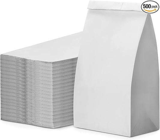 Culinware Kraft Paper Bags 6 Lb - Durable White for Snack, Lunch, Sandwich, Pastries, Popcorn, Grocery and Party Favor Bulk 6 x 3.55 x 11.1 In - 500 Count