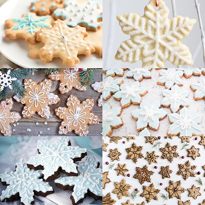 Snowflake Set - 3D Christmas Tree & Snowflake Cookie Cutters - 9 Piece Stainless Steel Set for Holiday Winter Baking