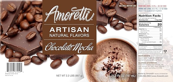 Amoretti - Natural Chocolate Mocha Artisan Flavor Paste, 2.2 lbs, Perfect For Ice Cream, Beverages, Cakes, and more, Preservative Free, Vegan, Gluten Free, No Artificial Sweeteners, Concentrated