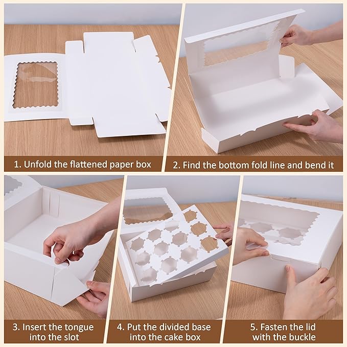 10 Set Cupcake Boxes Cardboard Cupcake with Pvc Window Picnic Containers with Inserts 12 Holders Dessert Containers for Packaging Transport Storage White Bakery Boxes for Egg Tarts Cookies Pastries