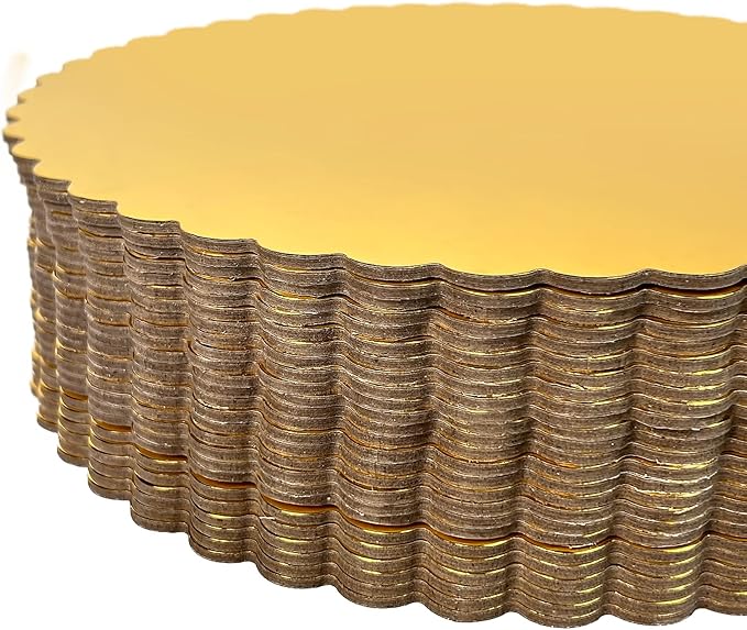 25-Pack 8 inch Sturdy Round Cake Boards,Small Gold Cake Circles Plate Cardboard Scalloped Base,Pack of 25