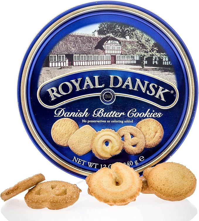 Royal Dansk Danish Butter Cookie Selection, 12 oz Tin – Authentic Assortment of Original Butter Cookies Made with Real Butter, No Preservatives or Artificial Colors, Perfect for Gifting