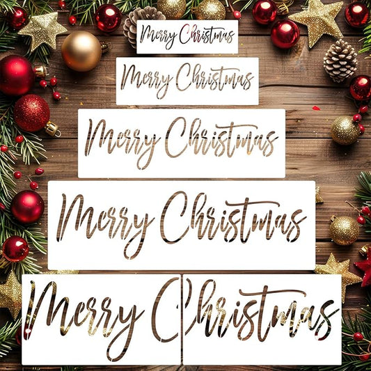 Merry Christmas Stencils for Painting Reusable Christmas Word Stencils for Crafts Holiday Drawing Templates for Wood Fabrics Door Mat Porch Hanger Winter Decor