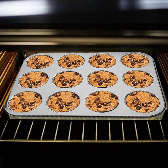 Muffin Pan 12 Cups Non-stick for Mini Cakes Tarts Biscuits Muffins Cupcakes Used by Stainless Steel (black)