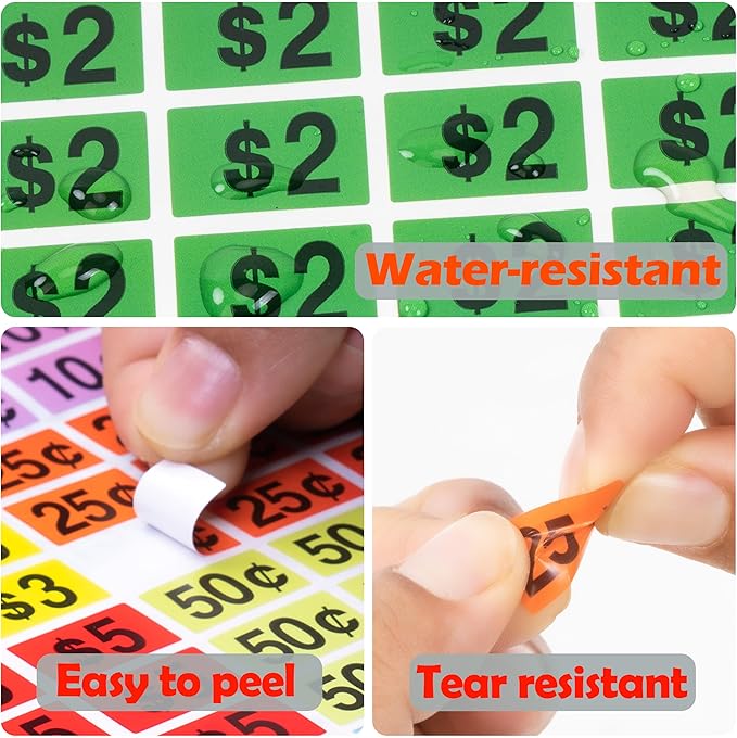 YSHIHE Yard Sale Price Stickers 3/4" Round Bright Colors Label for Garage Sale, Flea Market Pricing - 1600 Pcs Pre-Printed Labels With Price