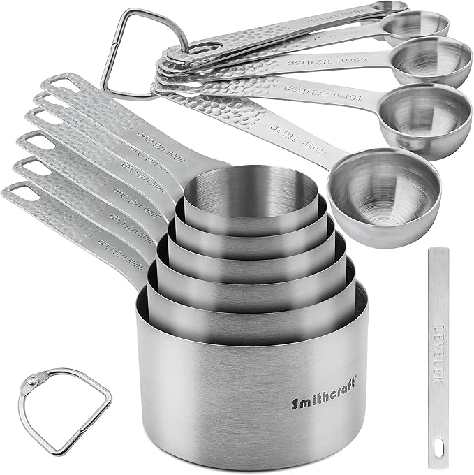 Smithcraft Measuring Cups and Spoons Set of 14, 18/8 Stainless Steel Measuring Cups Spoons Set, 6 Measure Cups and 7 Measure Spoons with Leveler