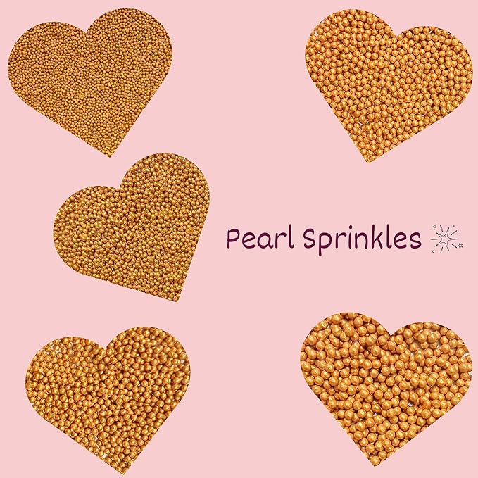 Confect Pearl Gold Sprinkles | Gold Sprinkles for Cakes & Cupcakes Decoration & Celebration | Assorted pack of 5 All That Glitters | Mix Golden Pearl Dragees | Vegan, Gluten-Free, Nut-Free, Soy-Free, Dairy-Free, Palm Oil-Free, No Artificial Dyes- 5 Oz