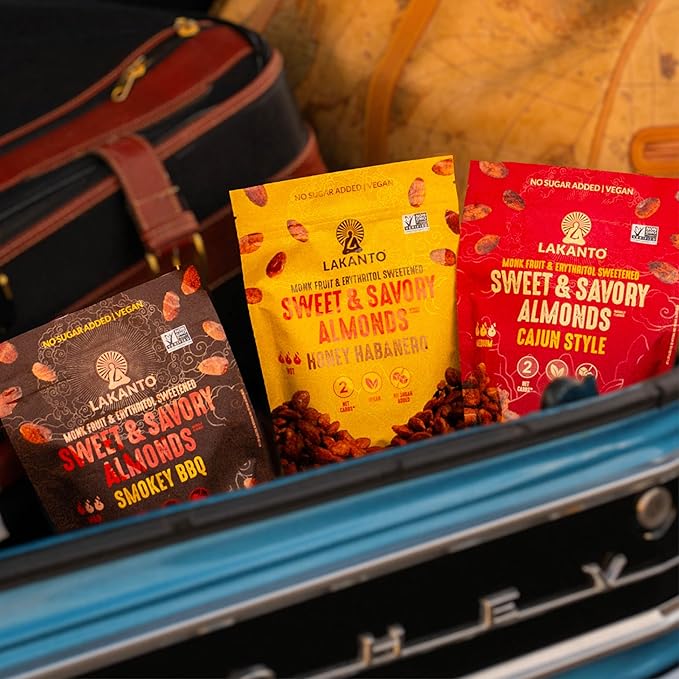 Lakanto Sweet and Savory Honey Habanero Almonds - On the Go Snack, Chile Powder Seasoning, Bold & Spicy, Gluten Free, Protein, Crunchy Roasted, Monk Fruit, Resealable Bag (8 oz)