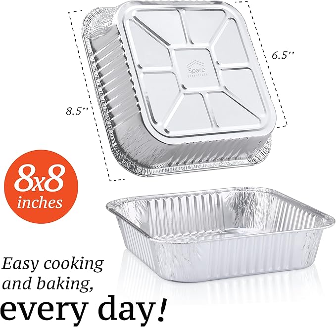 (110 Pack) 8x8 Foil Pans - 8 Inch Square Aluminum Pans - Disposable Baking Pans for Heating, Prepping Food & Baking Cakes - Aluminum Baking Pans Disposable - 8 x 8 Baking Pan - Bottom: 6.5x6.5
