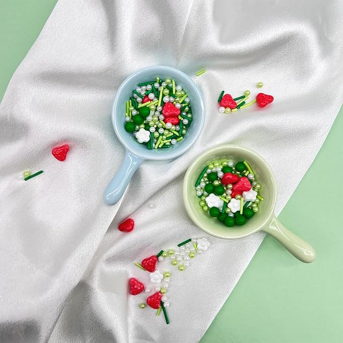 Green Sprinkles for Cake Decorating, Spring Sprinkles Mix with Strawberry Pearl Jimmies Flower for Ice Cream Cupcakes Baking Cookies Cake Topping