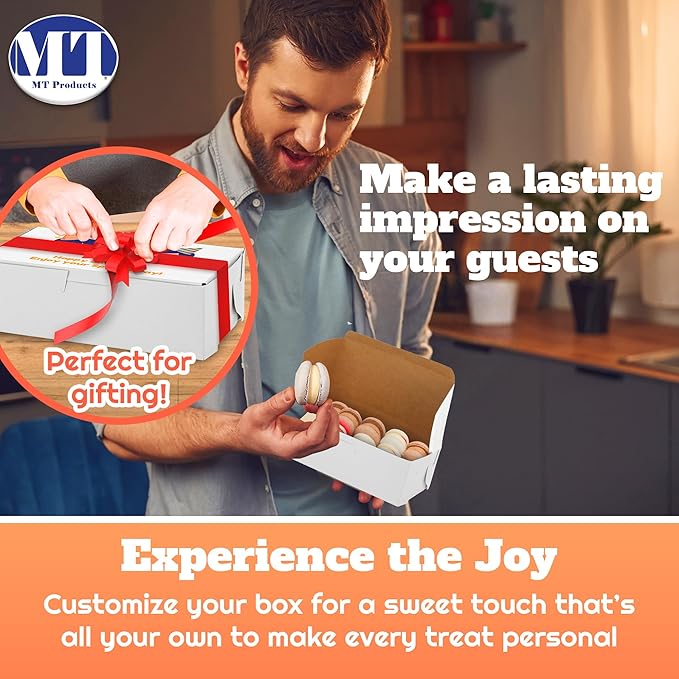 MT Products Custom Printed Bakery Boxes - 8" x 5.5" x 4" White Customizable Donut and Cupcake Boxes with Logo (Pack of 15) - Made in the USA