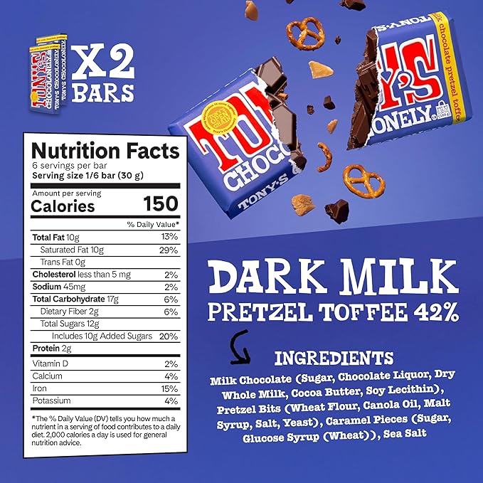 Tony's Chocolonely - Top 3 Milk Chocolate Bundle - Belgium Chocolate Halloween Candy Bar, No Artificial Flavoring, Fairtrade & B Corp Certified - 6.35 Oz, 6 Bars