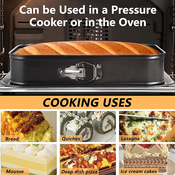 Oval Springform Cake Baking Pans: Non-Stick Cheesecake Pan with Removable Bottom, Quick Release Latch Bakeware Leakproof Bread Loaf Pan, Springform Loaf Pan 12.2" x 4.33" x 2.7"