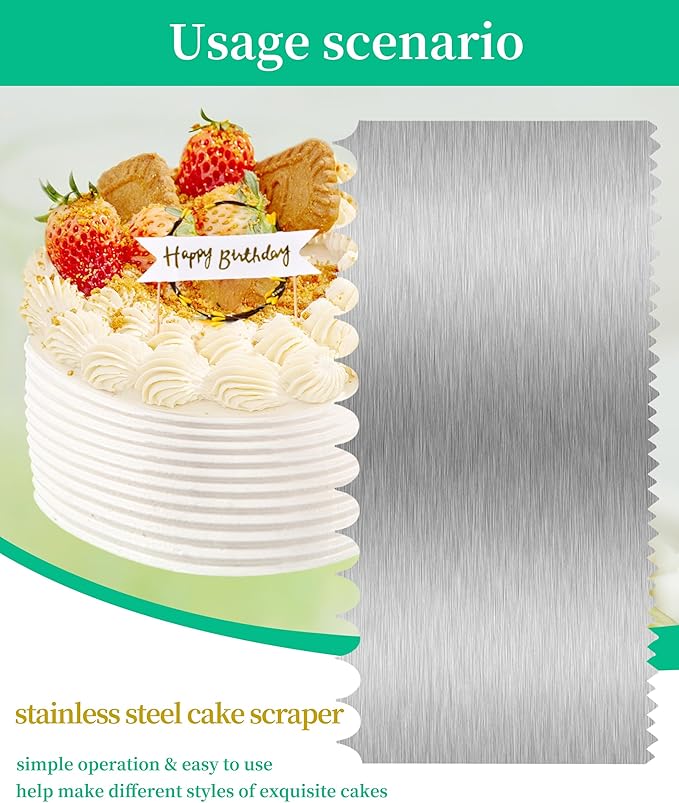 Cake Scraper Smoother Cake Decorating Supplies Kit 8.6 Inch Metal Bench Scraper for Baking Buttercream Smoother Stainless Steel Frosting Cake Comb Edge Side Jagged Comb for Cream Cake-4