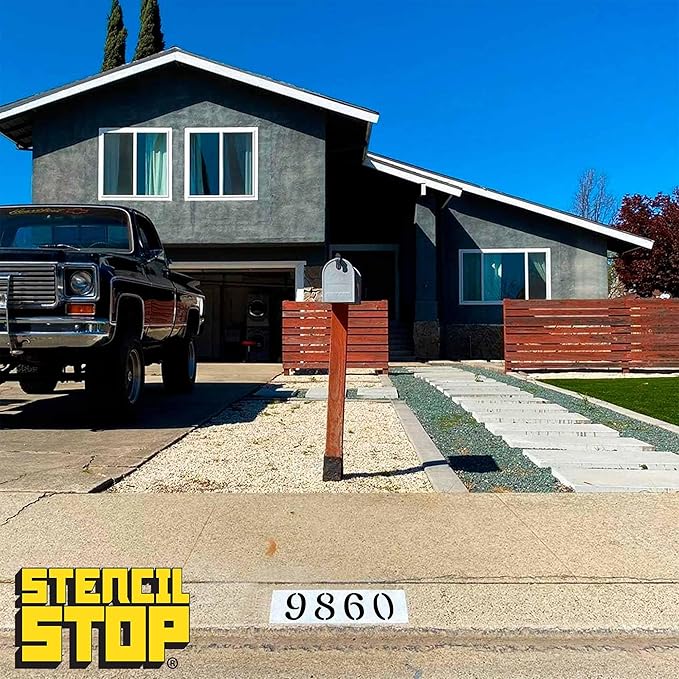 Curb Stencil Kit for Address Painting – Includes All Numbers, 4-Inch Durable & Reusable Plastic Stencils for Sidewalks, Pavement, and Industrial Use (2 of Each, Soft Serif Font)