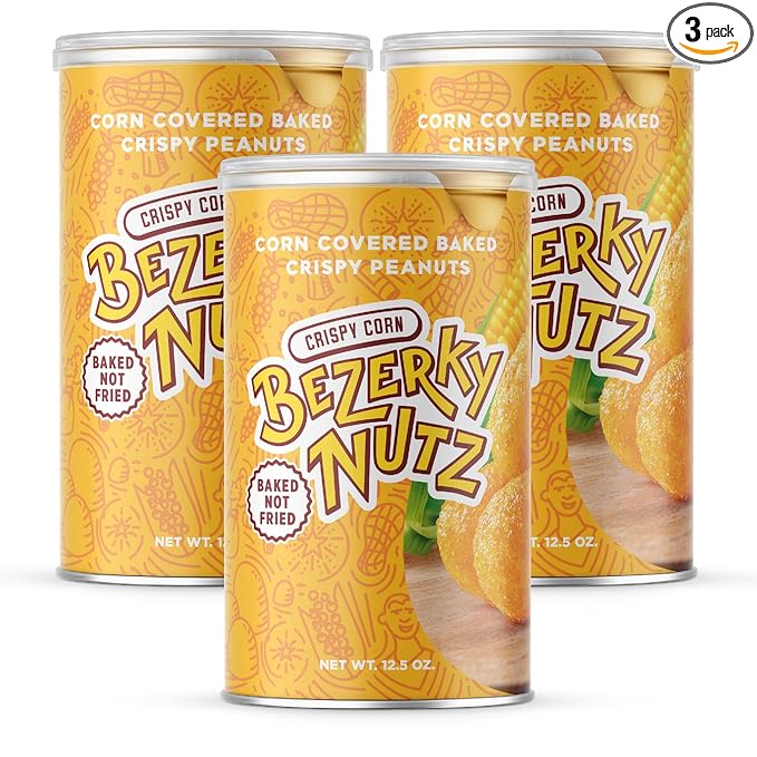 Bezerky Corn Coated Peanuts | Baked Crispy Nuts | Crunchy Corn Snack | Flavorful Lebanese Kri Kri Nuts | Ready to Eat Savory Snack | 12.5oz (Pack of 3)