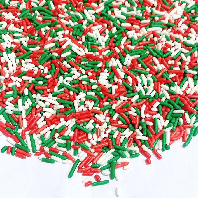 Sentovac Christmas Soft Jimmies Sprinkles Edible for Cake Decorating Red Green White Sprinkles Sugar Candy Cookie Cupcake Topper Ice Cream Baking Decorations Wedding Christmas Supplies 3.35oz