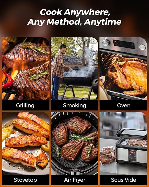 2025 AI Wireless Meat Thermometer, Smart Bluetooth Meat Thermometer Digital, ±0.5°F High Accuracy, Grill Temperature Probe for BBQ, Grilling, Smoker, Oven, Cooking, Air Fryer, 1 Probe