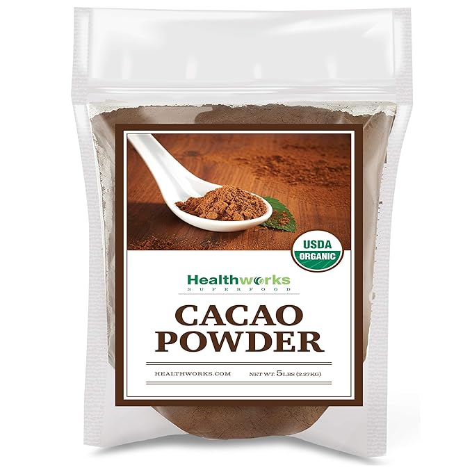 Healthworks Superfoods Organic Cacao Powder - 80 Oz / 5 Lb - Cocoa Chocolate Substitute - Rich Choclate Flavour - Sugar-Free, Keto, Vegan & Non-GMO - Peruvian Bean/Nut Origin - Antioxidant Superfood - Packaging May Vary