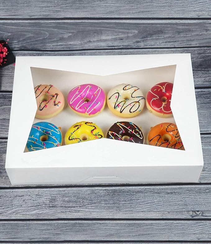 ONE MORE [15-Pack] 14 x10 x 3inch White Lock Corner Window Bakery Cookie Boxes, Large Paperboard Container with PVC Windows for Pie