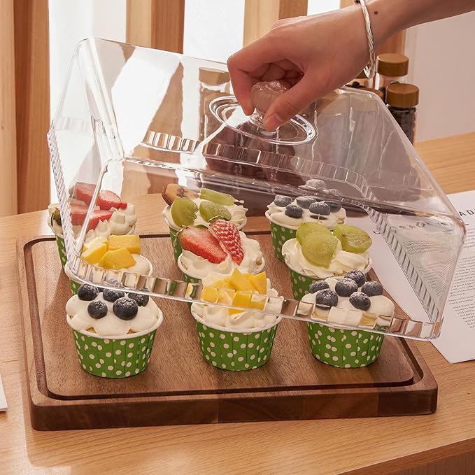 Cake Stand with Lid, 11.6″ Square Small-Sized Cake Holder, Acacia Solid Wood Dessert Table Display Set, Charcuterie Board for Cheese ,Fruit Platter, Large Acrylic Cake Dome Cover