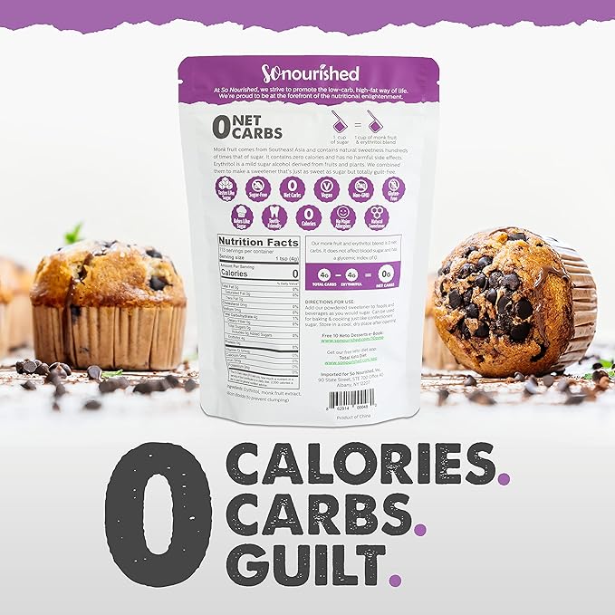 So Nourished Powdered Monk Fruit Sweetener with Erythritol, 1:1 Sugar Substitute, Keto, 0 Calorie, 0 Net Carb, Non-GMO (5 Pounds)